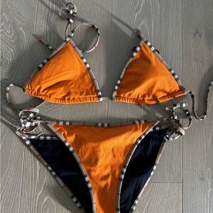 Burberry Black and Orange Bikini with Checkered Trim